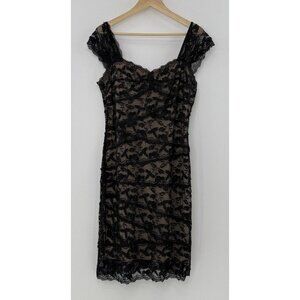 Onyx Nite Lace Overlay Sheath Beaded Black Cocktail Dress Sz 14, Event Night Out